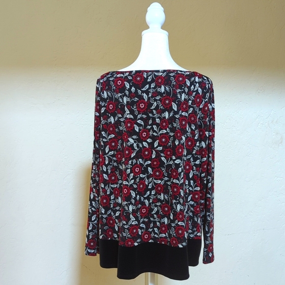 J. Jill Wearever Collection Red and Black Floral Blouse (Large Petite) - Picture 5 of 7